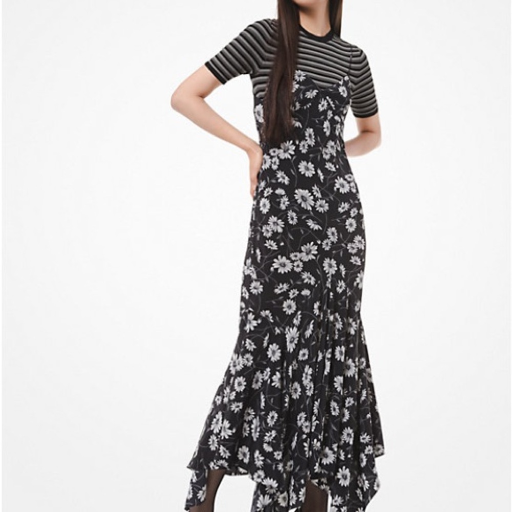 Michael Kors Collection Daisy Silk Crepe De Chine Handkerchief Slip Dress